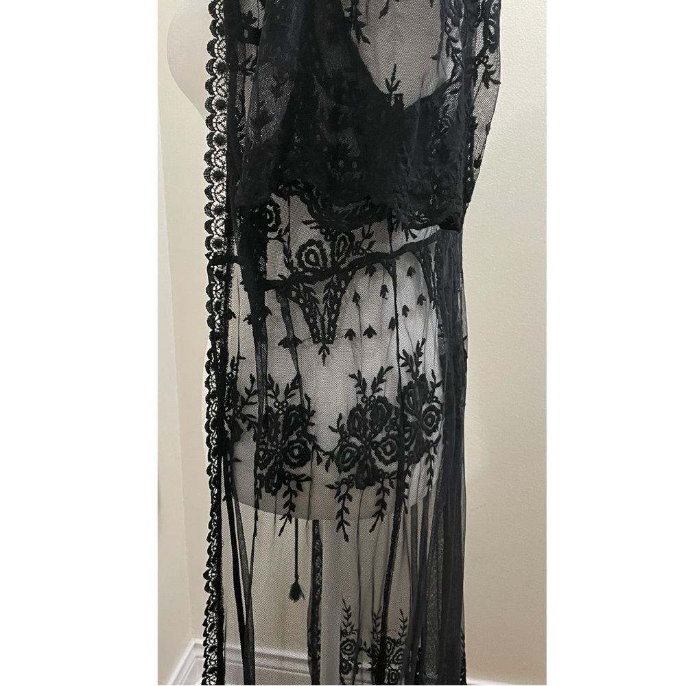 NWT Bloomingdale's AQUA Black Floral Short Sleeve Sheer Kimono, M - Picture 7 of 16